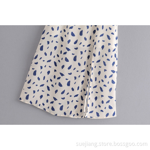 Long Printed Dot Split Sling Dress